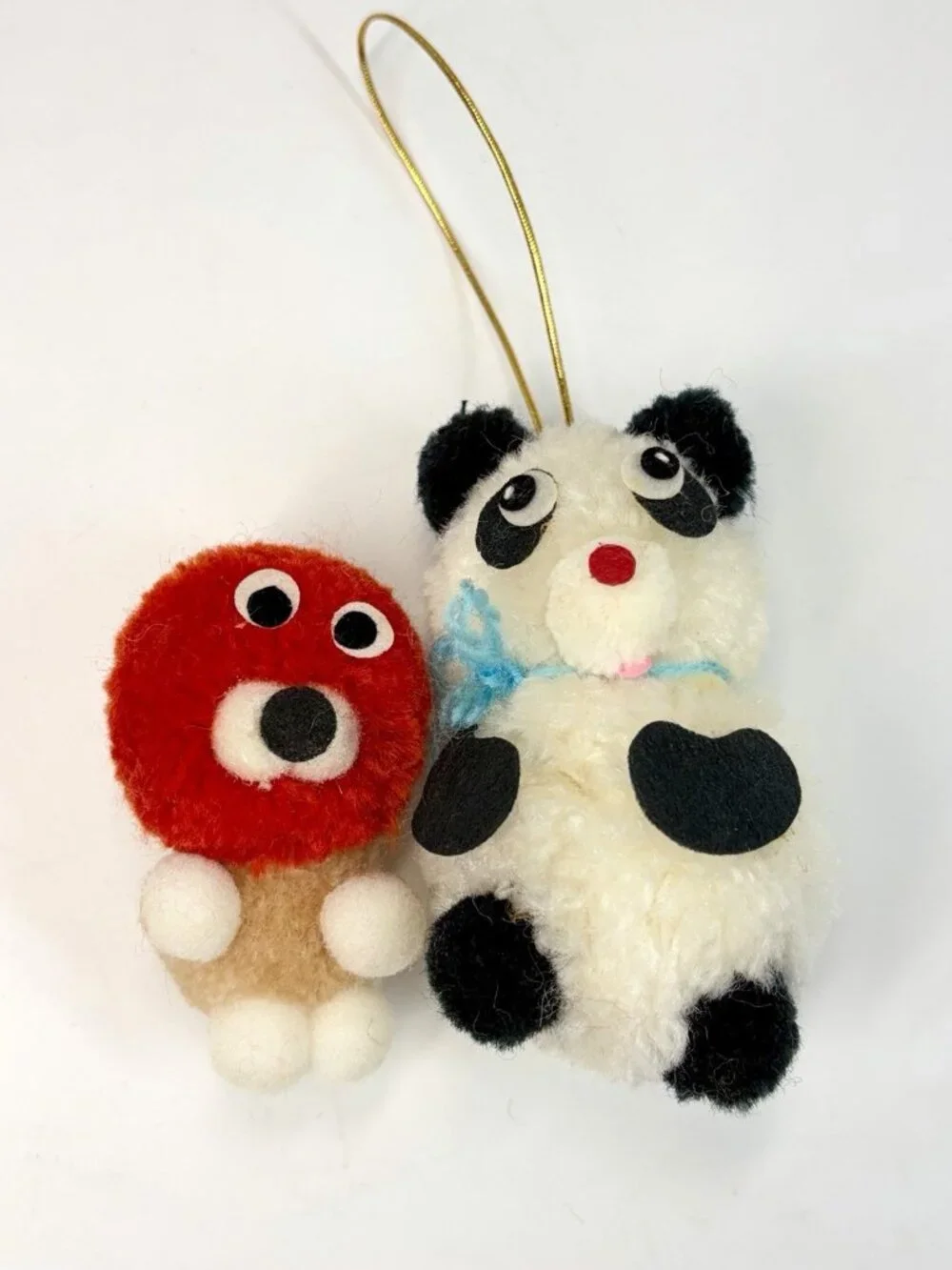 Vintage 1981 Pom Pom Pals Christmas Kitsch Animal Ornament Lot of 8